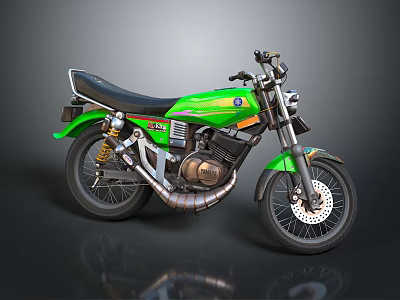 Green Vintage Motorcycle With Black Seat Silver Exhaust And Striped Body Design 3d model