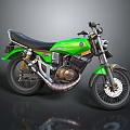 Green Vintage Motorcycle With Black Seat Silver Exhaust And Striped Body Design