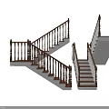 Staircase with Wooden Handrails and Steps in Modern Design with White Walls and Wooden Flooring
