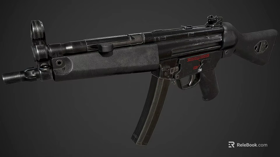 Classic Submachine Gun With Black Metal Body Detailed Barrel And Magazine 3d model 