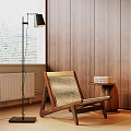 Elegant Leisure Chair With Wooden Frame Woven Backrest And Side Table With Books