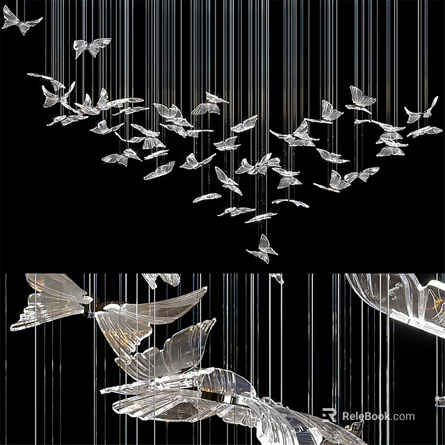 Butterfly Shaped Crystal Chandelier with Hanging Transparent Glass Modern Decorative Design 3d model 