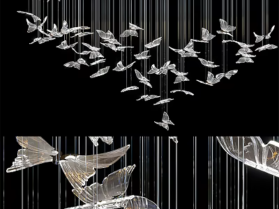 Butterfly Shaped Crystal Chandelier with Hanging Transparent Glass Modern Decorative Design 3d model