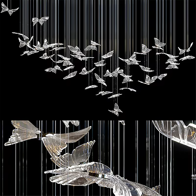 Butterfly Shaped Crystal Chandelier with Hanging Transparent Glass Modern Decorative Design 3d model