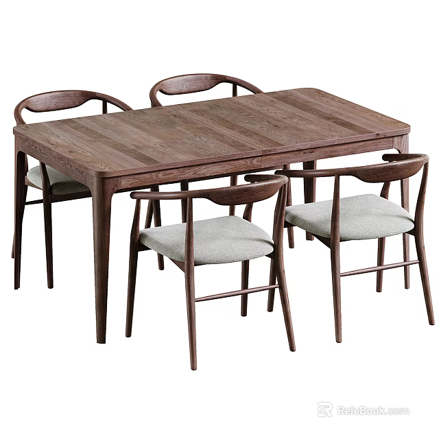 Wooden Dining Table Set Including Four Chairs With Upholstered Seats And Solid Wood Frame 3d model