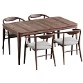 Wooden Dining Table Set Including Four Chairs With Upholstered Seats And Solid Wood Frame 3d model