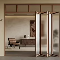 Modern Interior With Open Wooden Frame Glass Panel Folding Door And Room View