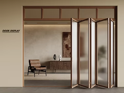 Modern Interior With Open Wooden Frame Glass Panel Folding Door And Room View 3d model
