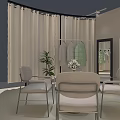KAHE Brand Partition With White Curtains Black Frame And Green Plant In Exhibition Hall
