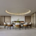 Modern Private Dining Room With Round Table Chandelier And Large Windows 3d model
