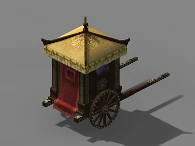 Ornate Traditional Horse-Drawn Carriage With Yellow Canopy Red Interior And Wooden Wheels 3d model