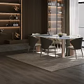 Modern Dining Table Set With Marble Top White Curved Back Chairs And Metal Legs