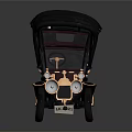 Vintage Car with Black Top Brown Body Gold Accents Spoked Wheels on Dark Reflective Surface
