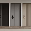 Three Modern Security Doors in Black Gray Beige with Textured Vertical Patterns and Secure Locks 3d model
