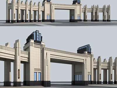 Classical Stone Entrance Gate With Ornate Archway Columns And Decorative Top 3d model