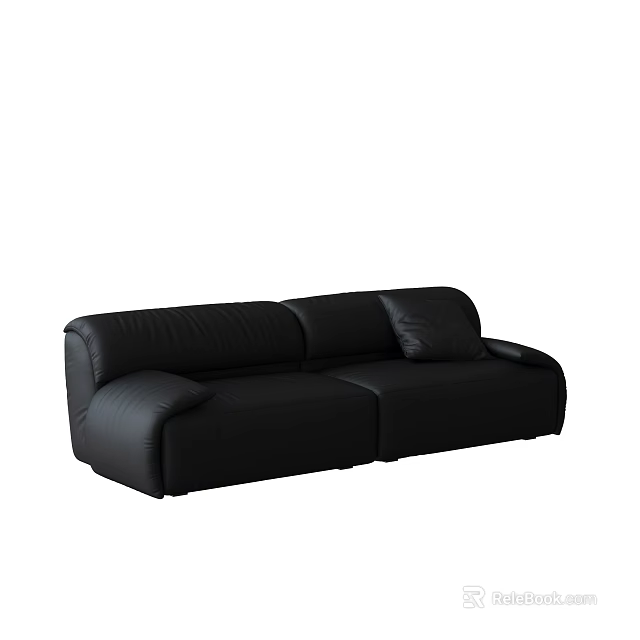 Modern Black Leather Three-Seater Sofa With Comfortable Cushions And Armrests 3d model