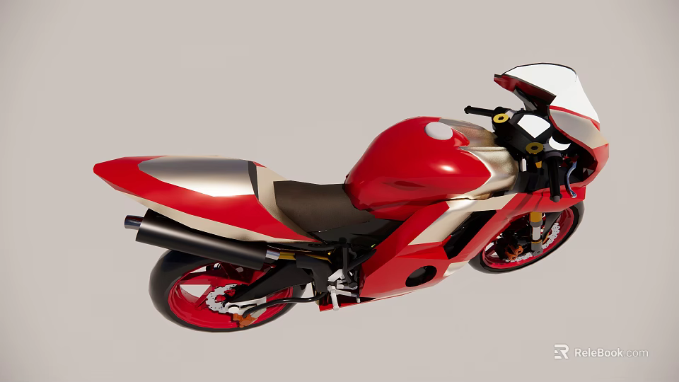 Red And Gold Sports Motorcycle With Sleek Aerodynamic Design And Black Seat 3d model 
