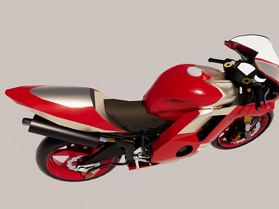 Red And Gold Sports Motorcycle With Sleek Aerodynamic Design And Black Seat 3d model