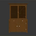 Traditional Wooden Storage Cabinet With Glass Lattice Doors Drawers And Metal Handles