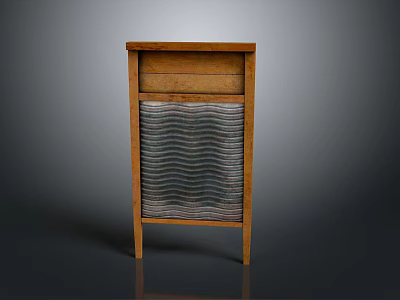 Vintage Wooden Cabinet With Wavy Metal Panel And Four Legs Design 3d model