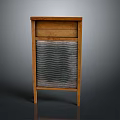 Vintage Wooden Cabinet With Wavy Metal Panel And Four Legs Design