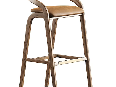 Sleek Modern Wooden Bar Stool With Comfortable Leather Seat Design 3d model