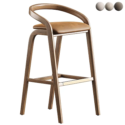 Sleek Modern Wooden Bar Stool With Comfortable Leather Seat Design 3d model