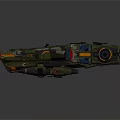 Sci Fi Spaceship With Green Yellow Blue Colors Complex Design Multiple Engines And Weapon Systems 3d model
