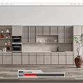 Modern Minimalist Open Kitchen Interior with Wooden Cabinets White Walls Sink Oven and Green Plant
