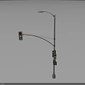 Urban Road Street Light And Traffic Light Mounted On Metal Pole