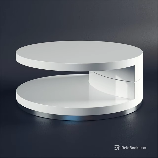 Modern Round White Dining Table With Two Tiered Sleek Surface And Metal Base 3d model 