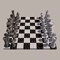 Classic Black and White Chessboard with Chess Pieces Decorative Ornament Set