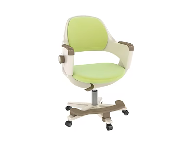 Kids Chair With Green Seat And Backrest Beige Armrests On Wheeled Base 3d model