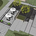 Modern Garden Landscape Design With Green Lawn Trees Pathways And Buildings
