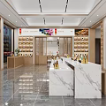 Modern Specialty Store Interior Design With Wooden Display Shelves And Marble Counter