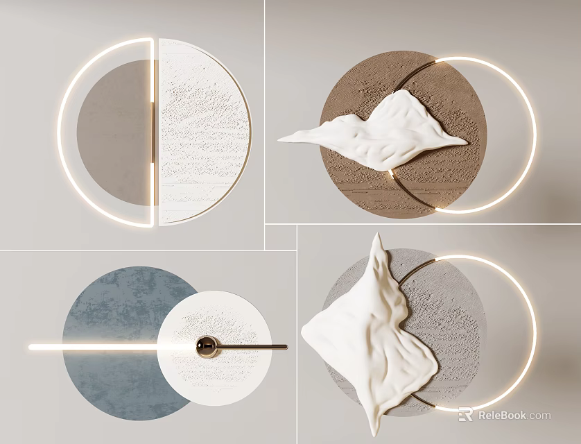 Modern Wall Decor Featuring Circular Designs Integrated Lighting And Abstract Shapes 3d model