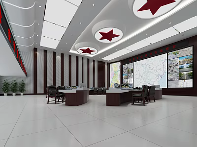 New Chinese style monitoring room public security hall 3d model