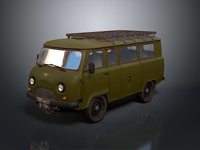 Vintage Green Bus With Roof Rack And Classic Retro Exterior Design 3d model