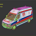 White Red Blue Striped Ambulance With 112 Emergency Sign California Medical Vehicle