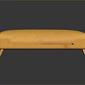 Modern Yellow Upholstered Ottoman With Wooden Frame On Reflective Surface
