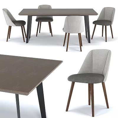 Contemporary Grey Fabric Dining Chairs With Dark Wood Table Set For Home 3d model