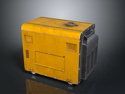 Sturdy Yellow Portable Generator With Metal Casing Wheels Control Panel And Ventilation Grilles 3d model