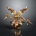 Golden Ornamental Sculpture With Intricate Leaf Like Wings And Detailed Base