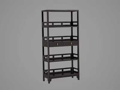 Modern Black Decorative Cabinet With Multiple Shelves And Central Drawer Structure 3d model