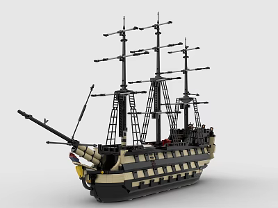 Detailed Building Block Sailing Ship Model With Multiple Masts And Rigging Details 3d model