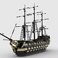 Detailed Building Block Sailing Ship Model With Multiple Masts And Rigging Details 3d model