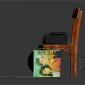 Vintage Vinyl Record Player On Wooden Chair With Vinyl Records And Album Covers