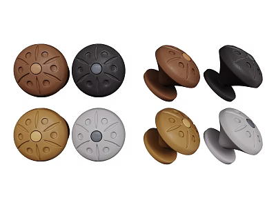 Round Cabinet Knobs With Brown Black Gray Colors And Decorative Patterns 3d model