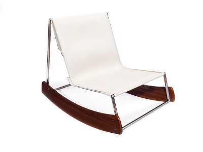 Modern Leisure Chair With White Cushion Metal Frame And Wooden Rocking Base 3d model