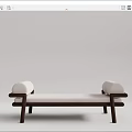 Modern Wooden Frame Footstool With Light Colored Cushion Armrests And Minimalist Design